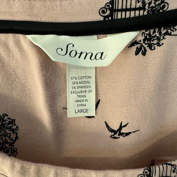 Like New Soma Size Large Pink & Black Long Sleeve Nightgown - Picture 2 of 5